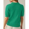 image:imageANRABESS Womens Short Sleeve Sweaters Tops Polo V Neck Cable Knit Casual Soft Pullover Shirts 2026 Summer OutfitsGreen