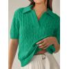 image:imageANRABESS Womens Short Sleeve Sweaters Tops Polo V Neck Cable Knit Casual Soft Pullover Shirts 2026 Summer OutfitsGreen
