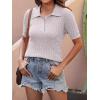 image:imageANRABESS Womens Short Sleeve Sweaters Tops Polo V Neck Cable Knit Casual Soft Pullover Shirts 2026 Summer OutfitsGrey