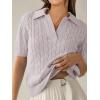 image:imageANRABESS Womens Short Sleeve Sweaters Tops Polo V Neck Cable Knit Casual Soft Pullover Shirts 2026 Summer OutfitsGrey