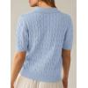 image:imageANRABESS Womens Short Sleeve Sweaters Tops Polo V Neck Cable Knit Casual Soft Pullover Shirts 2026 Summer OutfitsLight Blue