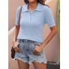 image:imageANRABESS Womens Short Sleeve Sweaters Tops Polo V Neck Cable Knit Casual Soft Pullover Shirts 2026 Summer OutfitsLight Blue