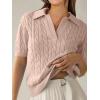 image:imageANRABESS Womens Short Sleeve Sweaters Tops Polo V Neck Cable Knit Casual Soft Pullover Shirts 2026 Summer OutfitsLight Brown