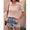 image:imageANRABESS Womens Short Sleeve Sweaters Tops Polo V Neck Cable Knit Casual Soft Pullover Shirts 2026 Summer OutfitsLight Brown