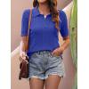 image:imageANRABESS Womens Short Sleeve Sweaters Tops Polo V Neck Cable Knit Casual Soft Pullover Shirts 2026 Summer OutfitsSapphire Blue