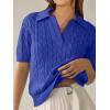 image:imageANRABESS Womens Short Sleeve Sweaters Tops Polo V Neck Cable Knit Casual Soft Pullover Shirts 2026 Summer OutfitsSapphire Blue