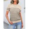 image:imageANRABESS Womens Short Sleeve Sweaters Wool Blend Crew Neck Sweater Shirts Business Casual Work Tops 2026 Summer OutfitsBeige Black Stripe