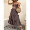 image:imageANRABESS Womens Summer Boho Flowy Swing Tiered ALine Maxi Skirt 2026 Fashion Trendy Elastic Waist Pleated Long Beach DressCoffee