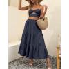image:imageANRABESS Womens Summer Boho Flowy Swing Tiered ALine Maxi Skirt 2026 Fashion Trendy Elastic Waist Pleated Long Beach DressDark Navy Blue