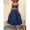 image:imageANRABESS Womens Summer Boho Flowy Swing Tiered ALine Maxi Skirt 2026 Fashion Trendy Elastic Waist Pleated Long Beach DressNavy Blue