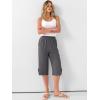 image:imageANRABESS Womens Wide Leg Capri Pants Elastic Waist Casual Loose Lounge Trousers 2026 Summer Flowy Beach Vacation ClothesDark Grey