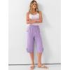 image:imageANRABESS Womens Wide Leg Capri Pants Elastic Waist Casual Loose Lounge Trousers 2026 Summer Flowy Beach Vacation ClothesLight Purple