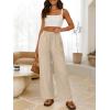 image:imageANRABESS Womens Wide Leg Linen Pants Summer Boho Casual Elastic Waist Long Lounge Travel Pants Trousers with PocketsApricot