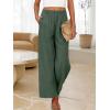 image:imageANRABESS Womens Wide Leg Linen Pants Summer Boho Casual Elastic Waist Long Lounge Travel Pants Trousers with PocketsArmy Green
