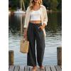 image:imageANRABESS Womens Wide Leg Linen Pants Summer Boho Casual Elastic Waist Long Lounge Travel Pants Trousers with PocketsBlack