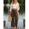 image:imageANRABESS Womens Wide Leg Linen Pants Summer Boho Casual Elastic Waist Long Lounge Travel Pants Trousers with PocketsCoffee