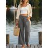 image:imageANRABESS Womens Wide Leg Linen Pants Summer Boho Casual Elastic Waist Long Lounge Travel Pants Trousers with PocketsDark Grey