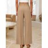 image:imageANRABESS Womens Wide Leg Linen Pants Summer Boho Casual Elastic Waist Long Lounge Travel Pants Trousers with PocketsKhaki