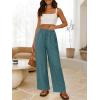 image:imageANRABESS Womens Wide Leg Linen Pants Summer Boho Casual Elastic Waist Long Lounge Travel Pants Trousers with PocketsLake Blue