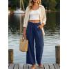 image:imageANRABESS Womens Wide Leg Linen Pants Summer Boho Casual Elastic Waist Long Lounge Travel Pants Trousers with PocketsNavy Blue