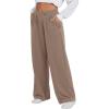 image:imageANRABESS Women Asymmetric High Waist Wide Straight Leg Sweatpants with Pockets 2024 Fall Trendy Sweat Jogger PantsLight Brown