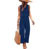 image:imageANRABESS Women Lounge Sets 2 Piece Outfits Summer Sleeveless Crop Tops Capri Wide Leg Pants Vacation Beach Travel SetsNavy Blue