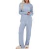 image:imageANRABESS Womens 2 Piece Lounge Pajama Sets Ribbed Knit Long Sleeve Tunic Tops Matching Pants Casual Fall Sleepwear OutfitsBlue