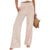 image:imageANRABESS Womens Palazzo Pants Striped amp Gingham Lounge amp Casual Cute Pajama Pants Wide Leg High Waisted PocketsLight Brown White Stripe