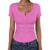 image:imageANRABESS Womens Short Sleeve Henley Shirts Ribbed Slim Fitted Tee Summer Work Tops 2026 Button Blouse Spring Vacation ClothesHot Pink