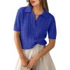 image:imageANRABESS Womens Short Sleeve Sweaters Tops Polo V Neck Cable Knit Casual Soft Pullover Shirts 2026 Summer OutfitsSapphire Blue