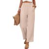 image:imageANRABESS Womens Wide Leg Beach PantsElastic Waist Flowy LightweightComfort for Office amp TravelLounge Trousers with PocketsApricot
