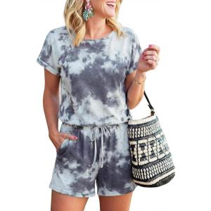 image:imageANRABESS Rompers for Women Summer 2026 Casual Dressy One Piece Tshirt Short Pants Jumpsuit Beach Vacation Outfit ClothesTie Dye Space Gray