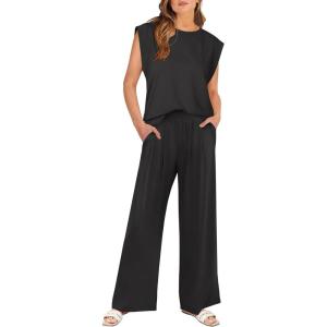 image:imageANRABESS Women 2 Piece Outfits Tank Top amp Palazzo Pants 2026 Summer Lounge Matching Sets Travel Vacation Beach ClothingBlack