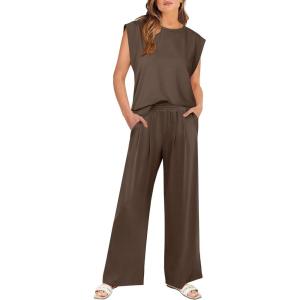 image:imageANRABESS Women 2 Piece Outfits Tank Top amp Palazzo Pants 2026 Summer Lounge Matching Sets Travel Vacation Beach ClothingDark Brown