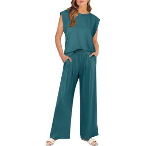 image:imageANRABESS Women 2 Piece Outfits Tank Top amp Palazzo Pants 2026 Summer Lounge Matching Sets Travel Vacation Beach ClothingTeal