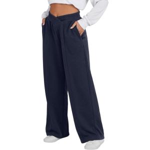 image:imageANRABESS Women Asymmetric High Waist Wide Straight Leg Sweatpants with Pockets 2024 Fall Trendy Sweat Jogger PantsDark Grey