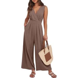 image:imageANRABESS Women Jumpsuits Sleeveless V Neck Elegant Dressy Casual Backless One Piece Pants Romper 2026 Summer OutfitsBrown