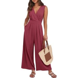 image:imageANRABESS Women Jumpsuits Sleeveless V Neck Elegant Dressy Casual Backless One Piece Pants Romper 2026 Summer OutfitsBurgundy