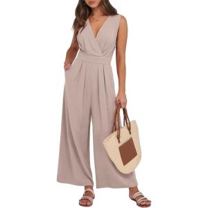image:imageANRABESS Women Jumpsuits Sleeveless V Neck Elegant Dressy Casual Backless One Piece Pants Romper 2026 Summer OutfitsKhaki
