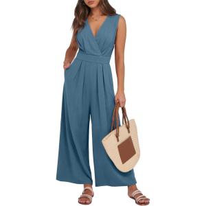 image:imageANRABESS Women Jumpsuits Sleeveless V Neck Elegant Dressy Casual Backless One Piece Pants Romper 2026 Summer OutfitsLake
