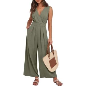 image:imageANRABESS Women Jumpsuits Sleeveless V Neck Elegant Dressy Casual Backless One Piece Pants Romper 2026 Summer OutfitsOlive