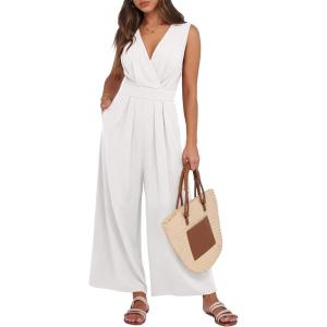 image:imageANRABESS Women Jumpsuits Sleeveless V Neck Elegant Dressy Casual Backless One Piece Pants Romper 2026 Summer OutfitsWhite