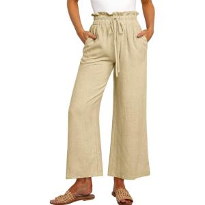 image:imageANRABESS Women Linen Pants Casual Loose High Waist Boho Wide Leg Cropped Palazzo Beach Pants Summer Outfits 2026 TrendyApricot