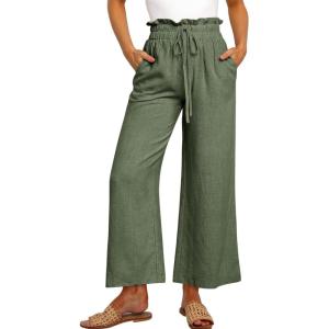 image:imageANRABESS Women Linen Pants Casual Loose High Waist Boho Wide Leg Cropped Palazzo Beach Pants Summer Outfits 2026 TrendyArmy Green