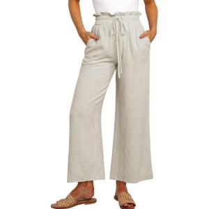 image:imageANRABESS Women Linen Pants Casual Loose High Waist Boho Wide Leg Cropped Palazzo Beach Pants Summer Outfits 2026 TrendyBeige