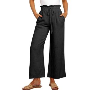 image:imageANRABESS Women Linen Pants Casual Loose High Waist Boho Wide Leg Cropped Palazzo Beach Pants Summer Outfits 2026 TrendyBlack