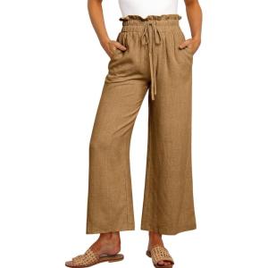 image:imageANRABESS Women Linen Pants Casual Loose High Waist Boho Wide Leg Cropped Palazzo Beach Pants Summer Outfits 2026 TrendyDark Khaki
