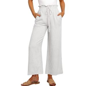 image:imageANRABESS Women Linen Pants Casual Loose High Waist Boho Wide Leg Cropped Palazzo Beach Pants Summer Outfits 2026 TrendyWhite