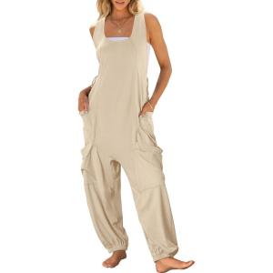 image:imageANRABESS Women Overalls Jumpsuits Loose Casual Dressy Sleeveless Baggy Harem Pants Romper Jumpers 2026 Trendy Summer OutfitsApricot