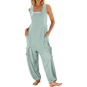 image:imageANRABESS Women Overalls Jumpsuits Loose Casual Dressy Sleeveless Baggy Harem Pants Romper Jumpers 2026 Trendy Summer OutfitsGrey Green